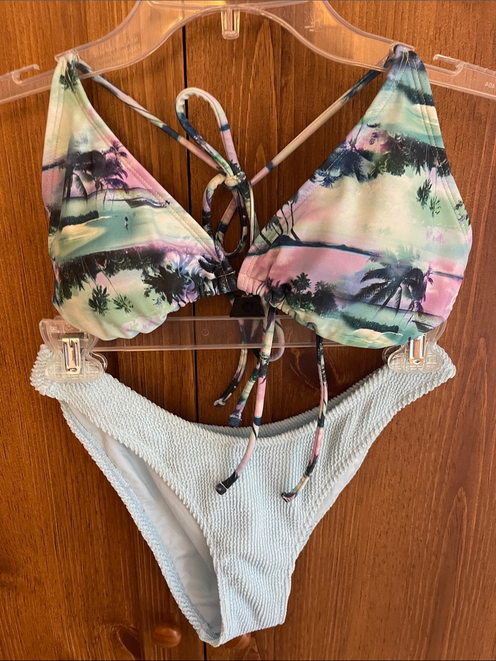 Xhilaration Tropical Print Bikini Top & Light Blue Bottom